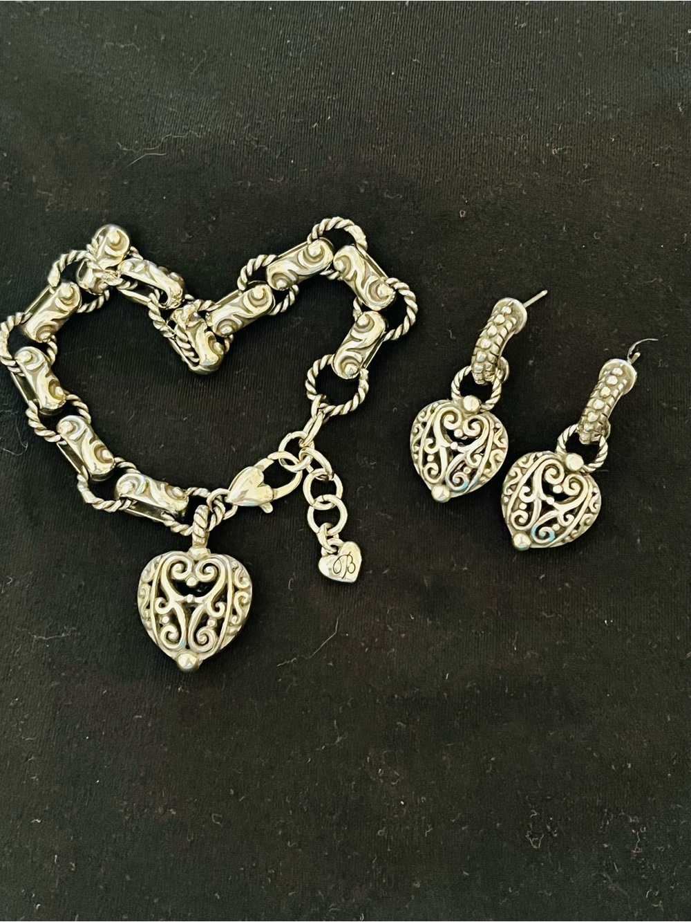 Brighton / Heart Silver Bracelet and Earrings Set. Hearts are double sided.